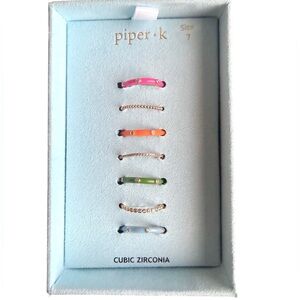 Piper K Multicolor Stackable Ring Set - 7 - Gold Cubic Zirconia pink green blue